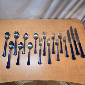 Northland Japan Silverware Flatware Royal Blue Handle 17 piece set Vintage MCM
